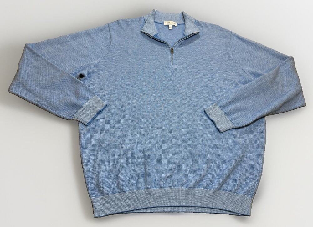 $228 Peter Millar Mens Coolspun Lite Birdseye Quarter-Zip Knit Sweater Sz L EUC
